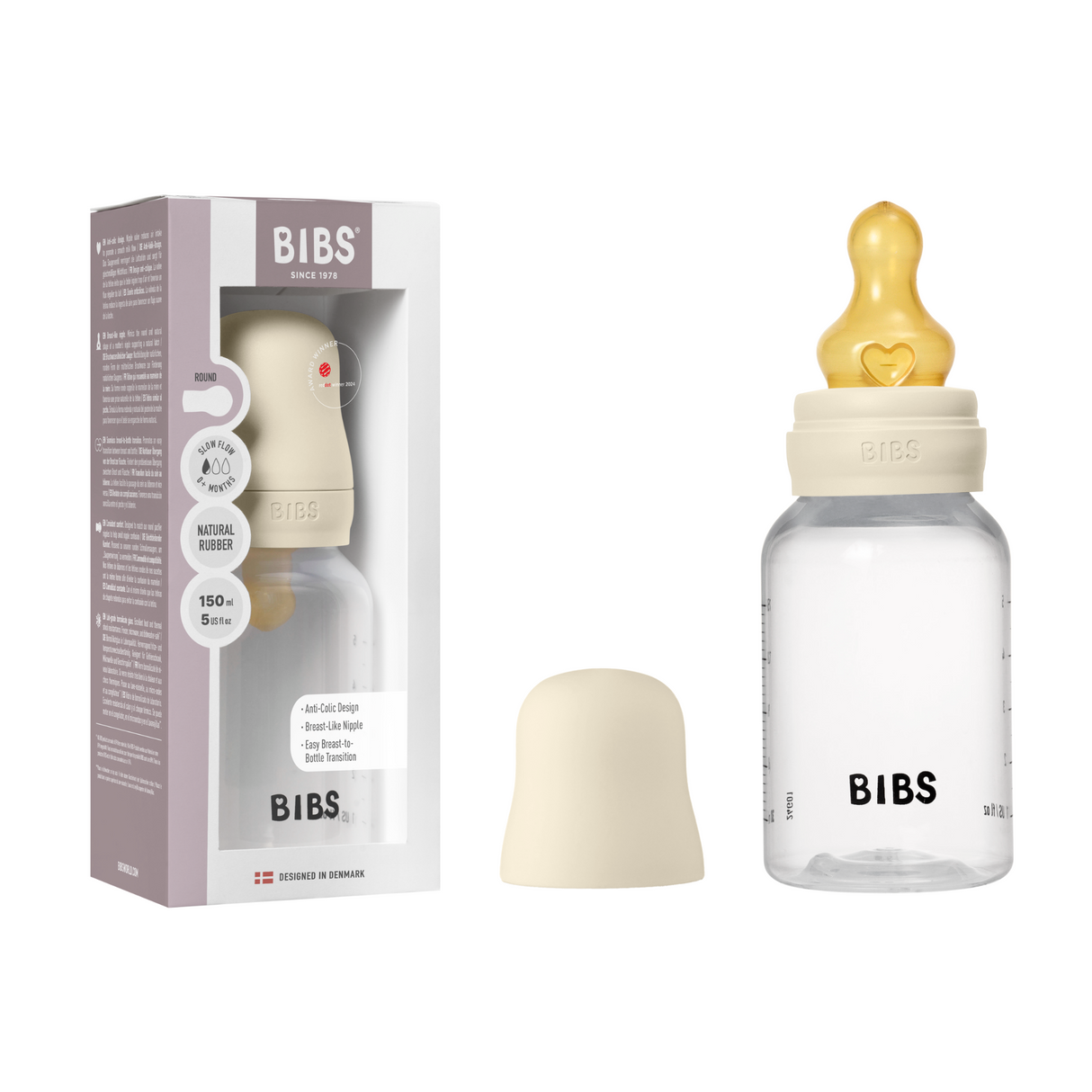 BIBS Slow Flow 150ml Latex Baby Bottle - Ivory