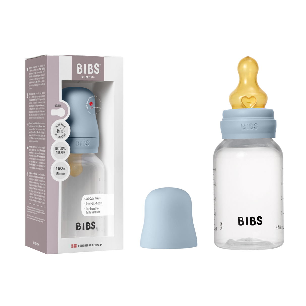 BIBS Slow Flow 150ml Latex Baby Bottle - Blue