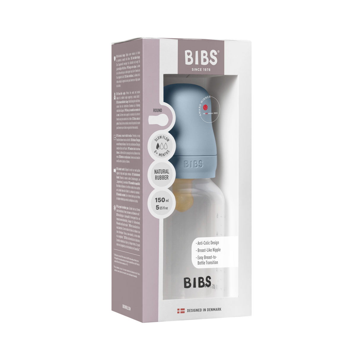 BIBS Slow Flow 150ml Latex Baby Bottle - Blue