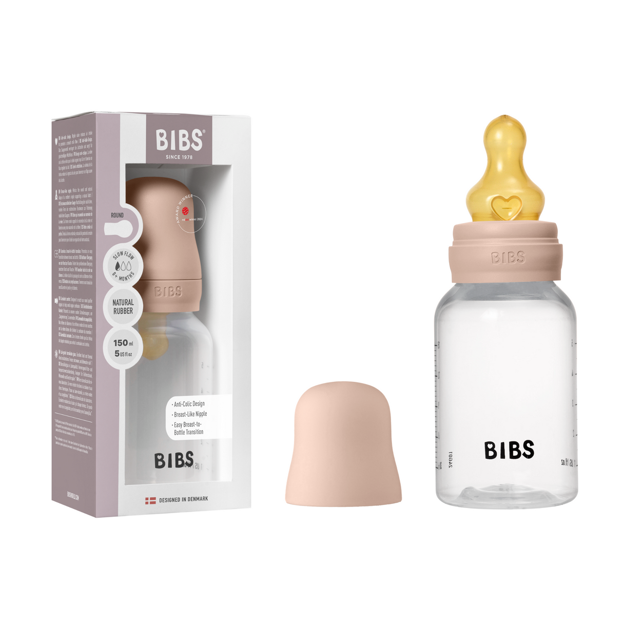 BIBS Slow Flow 150ml Latex Baby Bottle - Blush