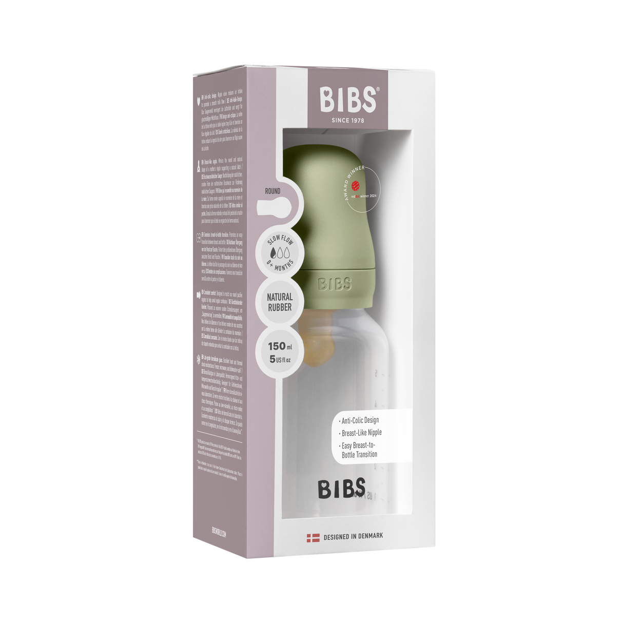 BIBS Slow Flow 150ml Round Latex Baby Bottle - Sage