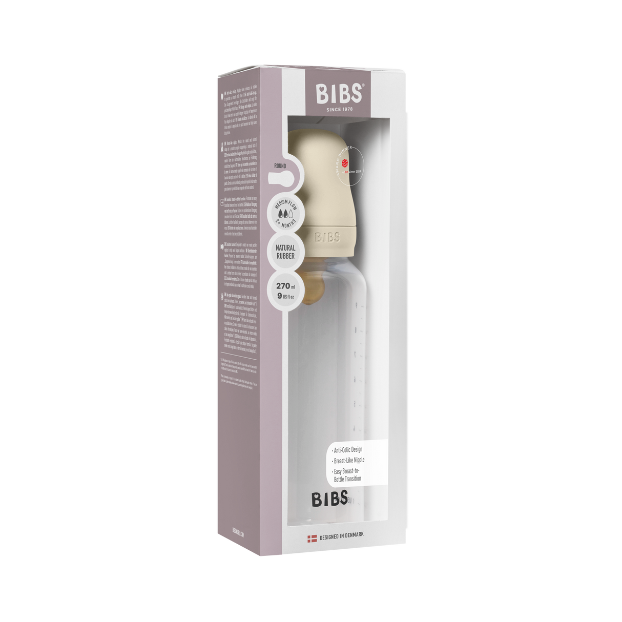 BIBS Medium Flow 270ml Latex Baby Bottle - Ivory