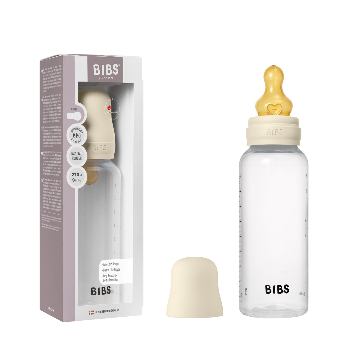 BIBS Medium Flow 270ml Latex Baby Bottle - Ivory