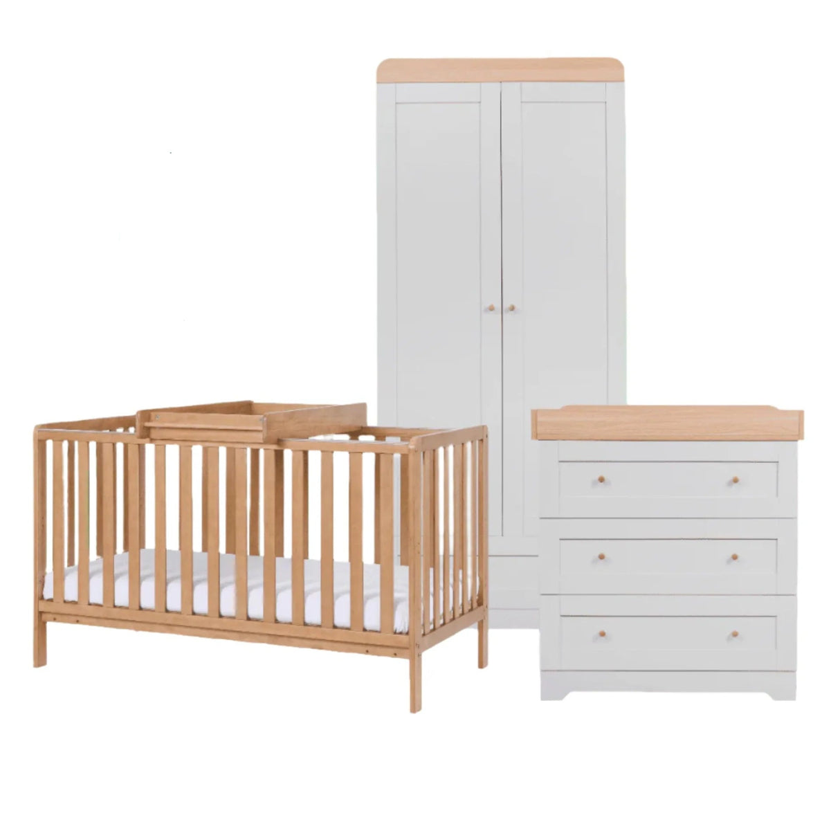Tutti Bambini Rio 3 Piece Nursery Furniture Set with Malmo Cot Bed - Dove Grey & Honey Oak
