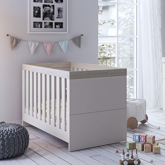 Little Acorns Burlington 2 Piece Nursery Furniture Set with Cot Bed and Dresser - Cashmere & Grey Ash
