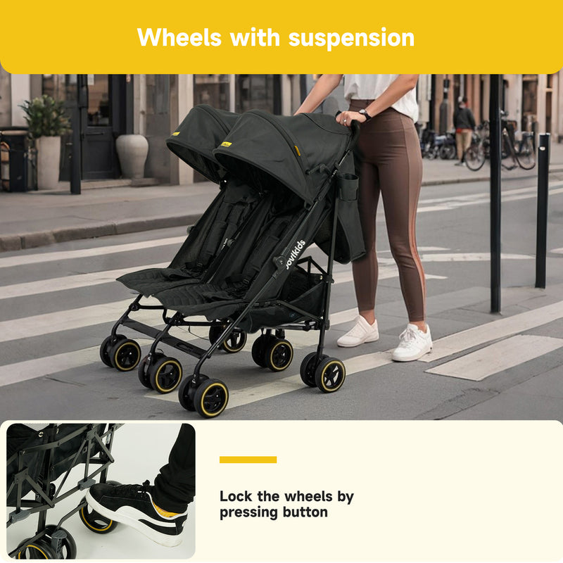Jovikids Ezra Twin Double Stroller - Shadow Black