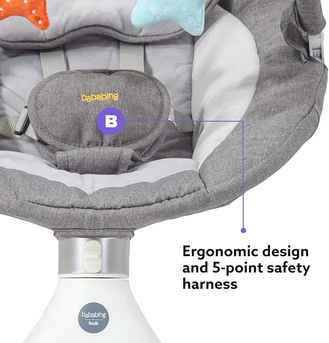 Bababing Hub Bluetooth Electric Baby Swing - Grey