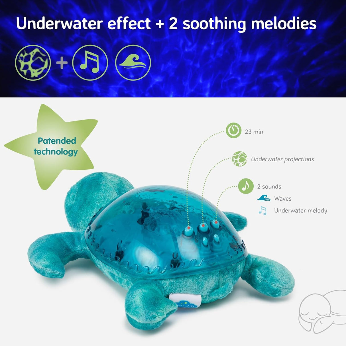 Cloud B Tranquil Turtle Rechargeable Projector Nightlight with White Noise Soothing Sounds - Aqua Blue