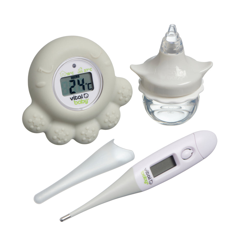 Vital Baby Healthcare Kit with Decongester, Room, Bath & Baby Thermometer