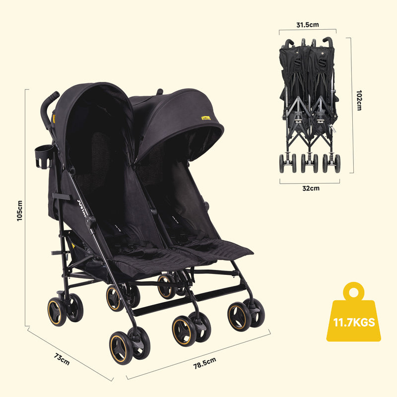 Jovikids Ezra Twin Double Stroller - Shadow Black