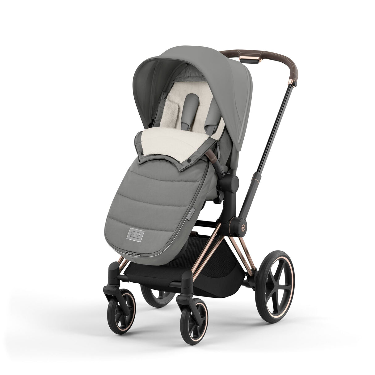 Cybex Priam Travel System with Accessories, Cloud T Car Seat & ISOFIX Base - Mirage Grey / Rose Gold Frame