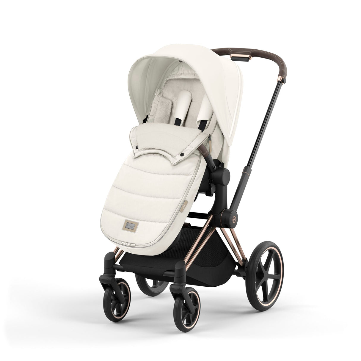 Cybex Priam Travel System with Accessories, Cloud T Car Seat & ISOFIX Base - Off White / Rose Gold Frame