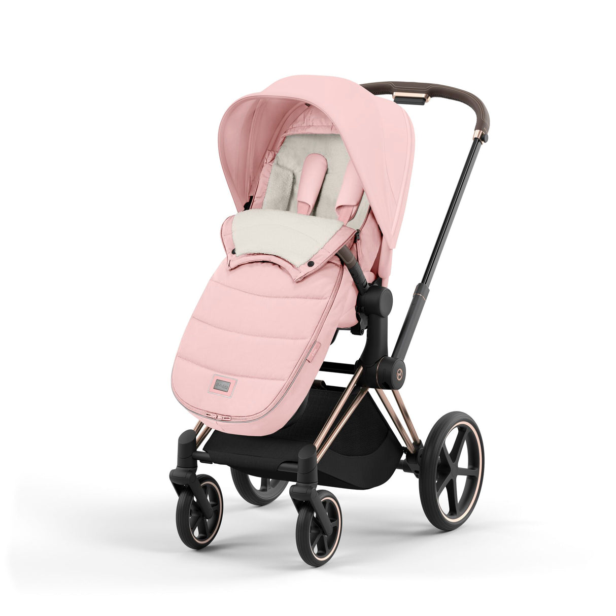 Cybex Priam Travel System with Accessories, Cloud T Car Seat & ISOFIX Base - Peach Pink / Chrome Brown Frame