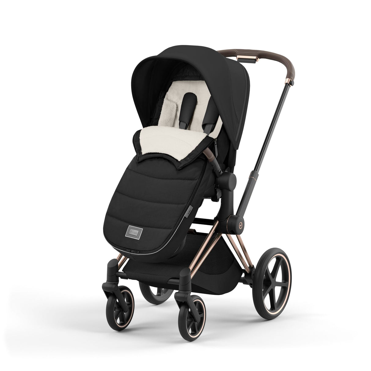 Cybex Priam Travel System with Accessories, Cloud T Car Seat & ISOFIX Base - Sepia Black / Chrome Brown Frame