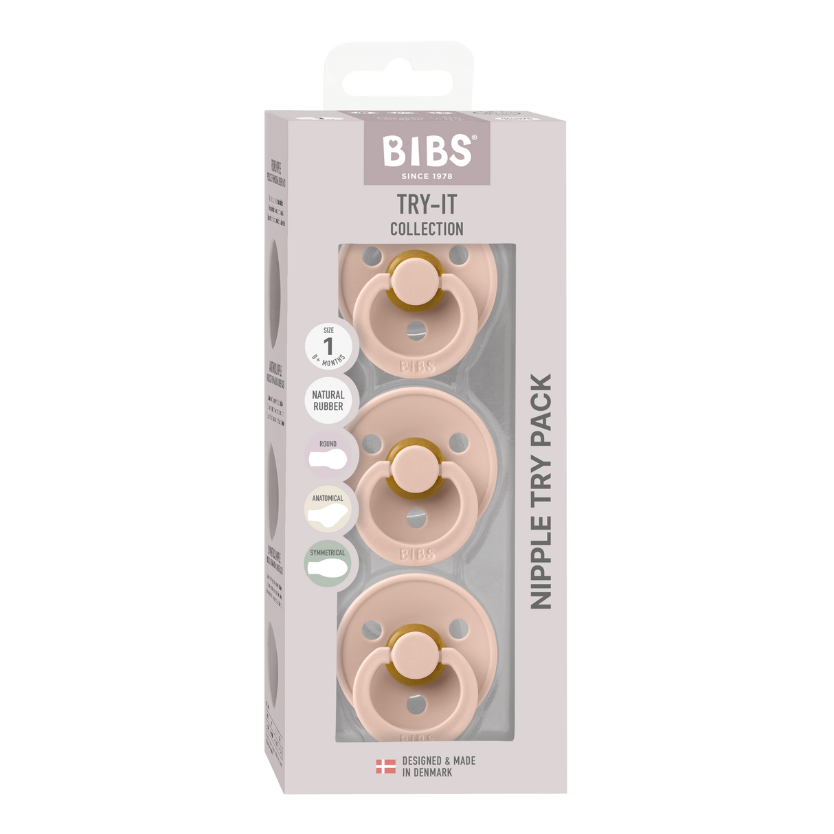 BIBS Colour Try It 3 Piece Pacifier Set - Blush