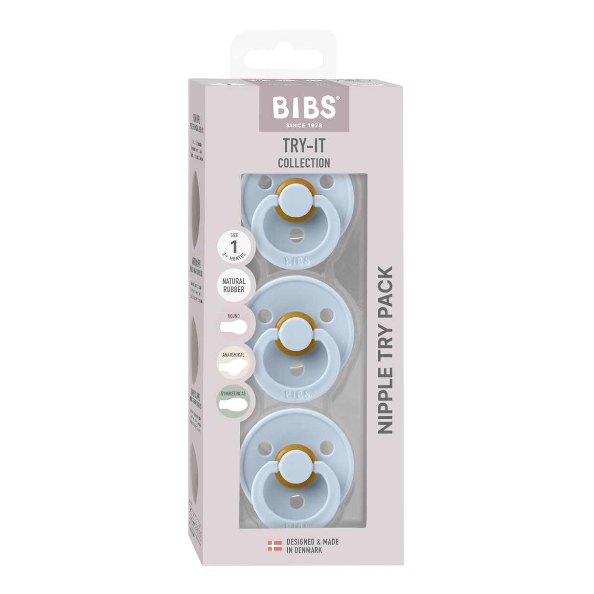 BIBS Colour Try It 3 Piece Pacifier Set - Baby Blue