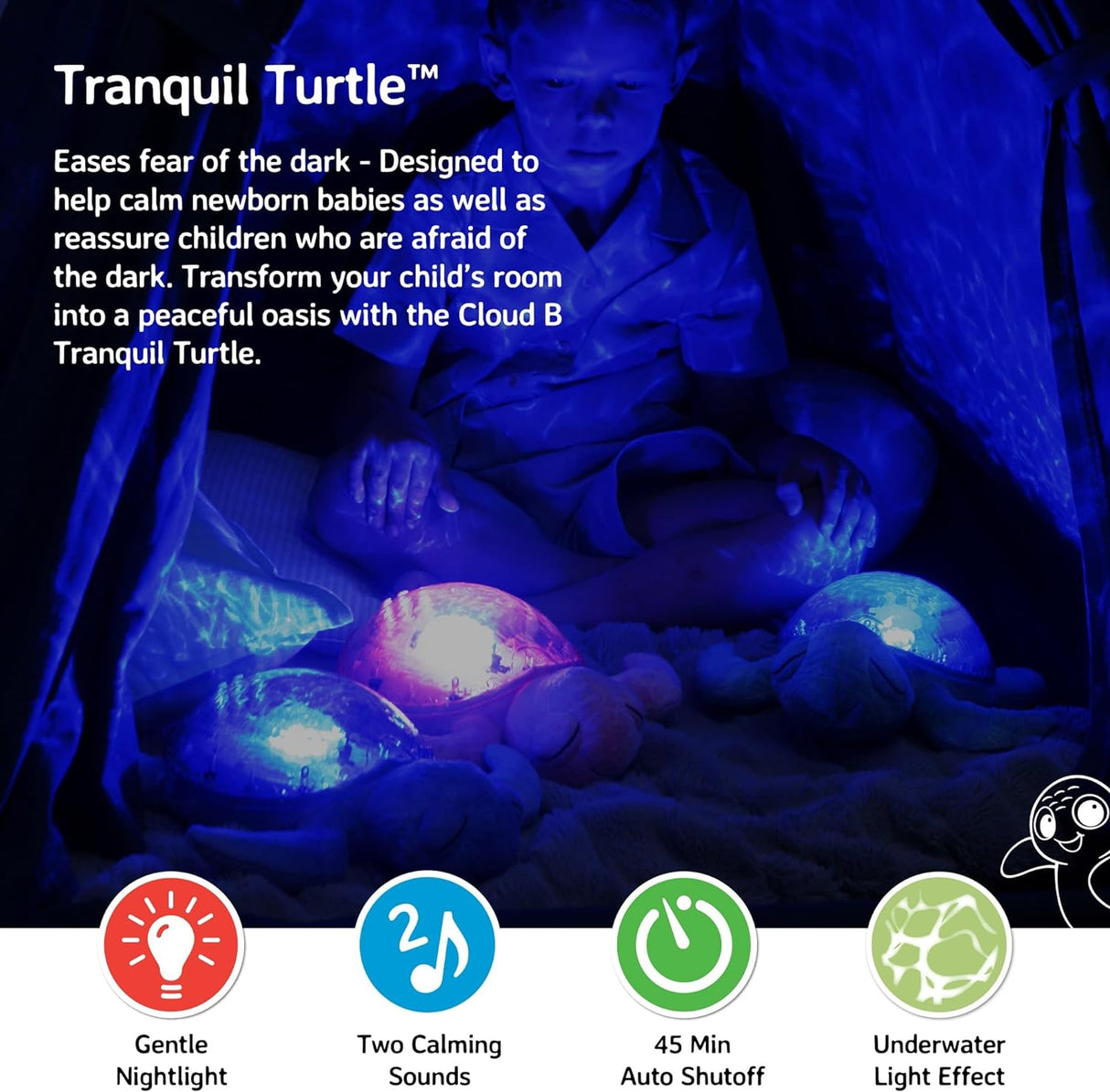 Cloud B Tranquil Turtle Rechargeable Projector Nightlight with White Noise Soothing Sounds - Pink