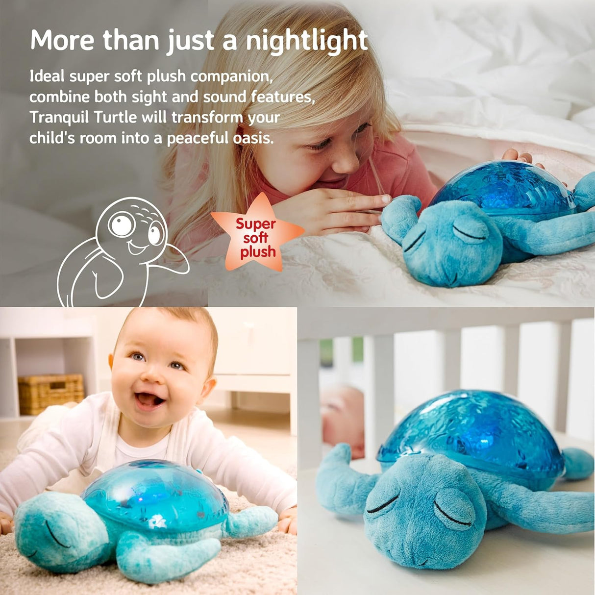 Cloud B Tranquil Turtle Rechargeable Projector Nightlight with White Noise Soothing Sounds - Aqua Blue