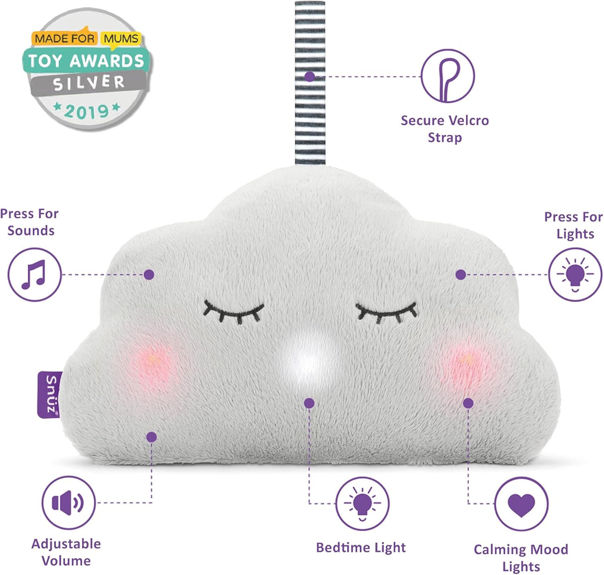SnuzCloud 3-in-1 Baby Sleep Aid & Night Light - Grey