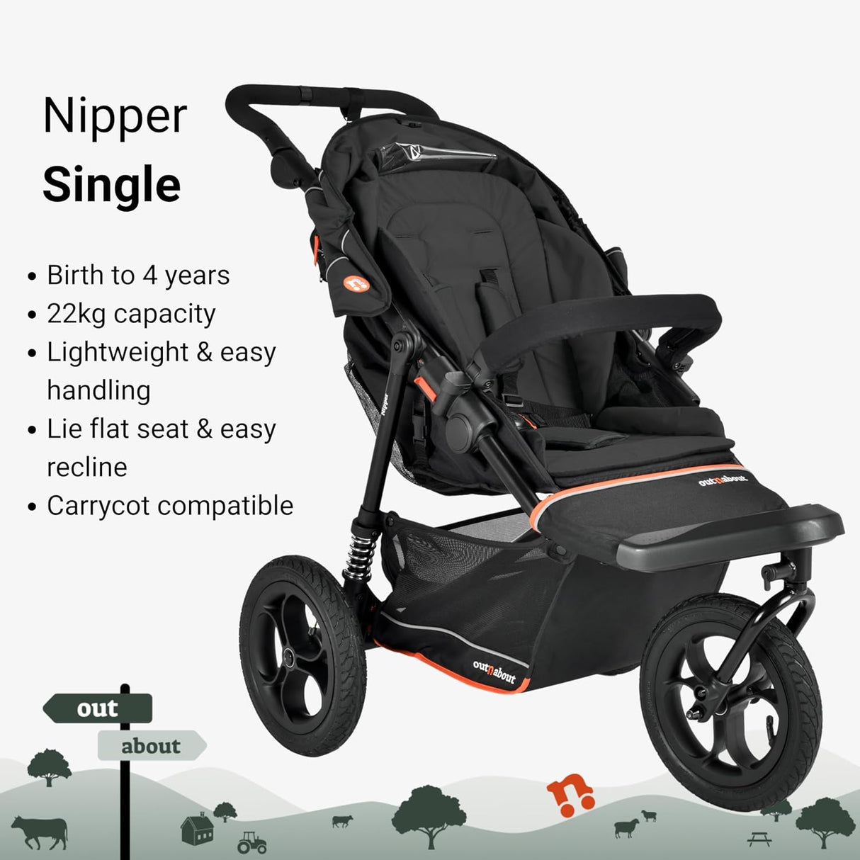 Out n About Nipper V6 Single Pushchair - Summit Black