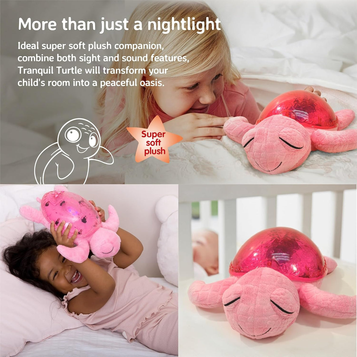 Cloud B Tranquil Turtle Rechargeable Projector Nightlight with White Noise Soothing Sounds - Pink