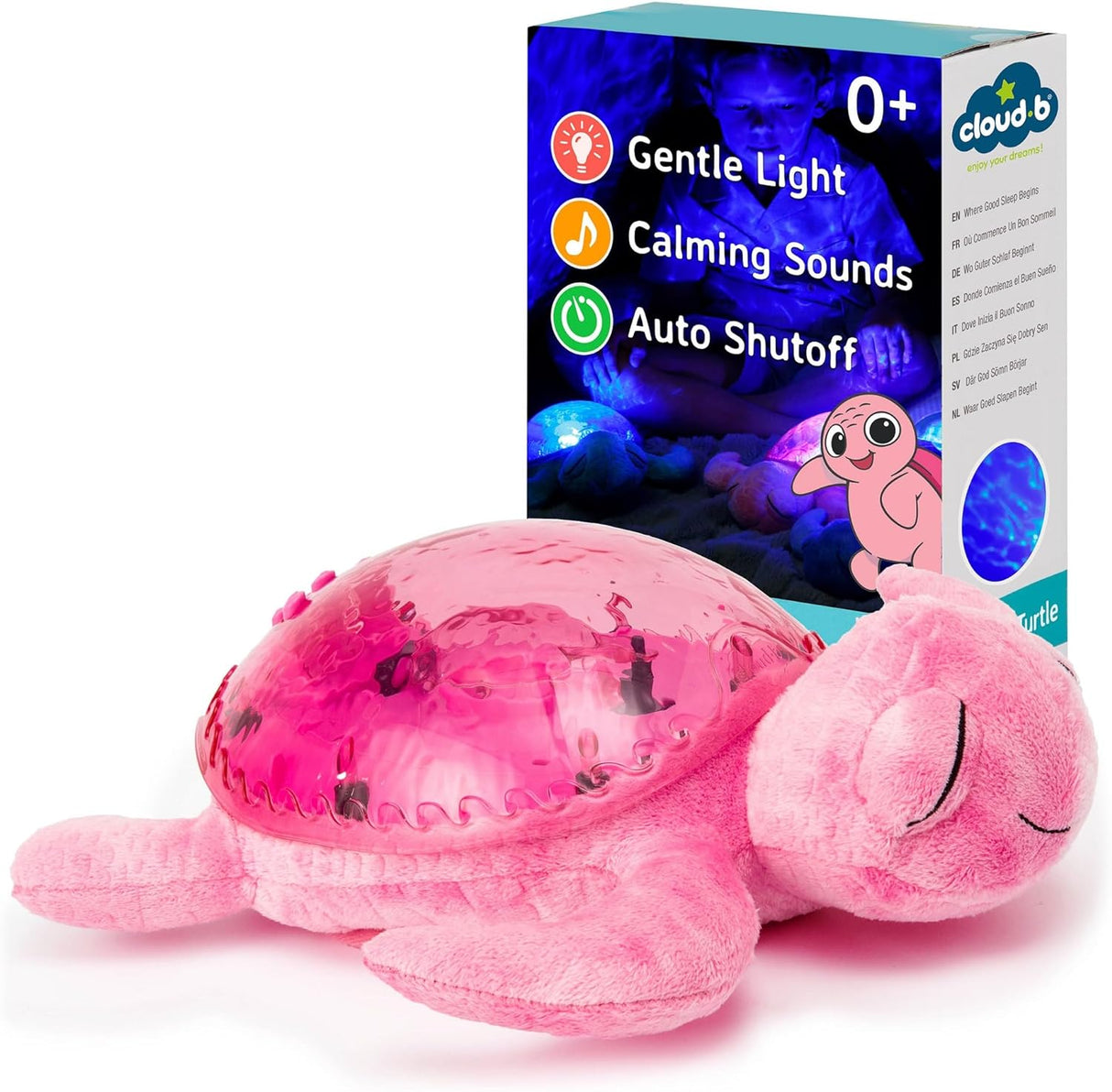 Cloud B Tranquil Turtle Rechargeable Projector Nightlight with White Noise Soothing Sounds - Pink