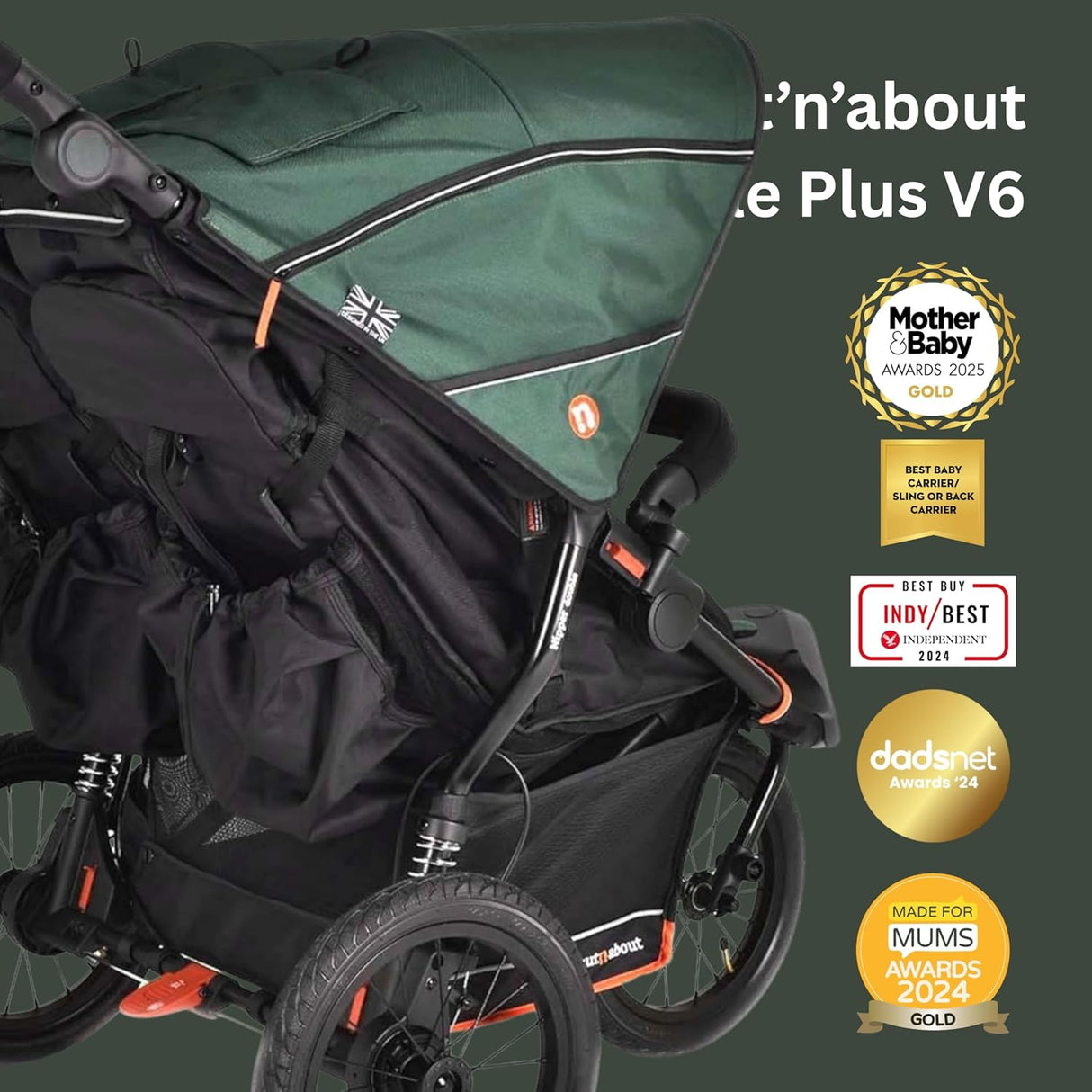 Out n About Nipper V6 Plus Double Pushchair - Sycamore Green