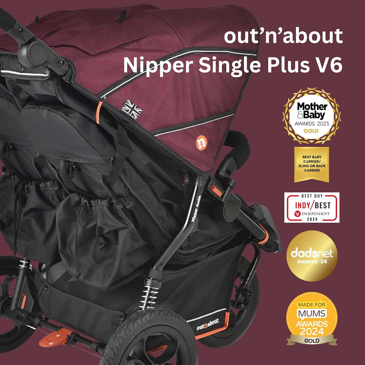 Out n About Nipper V6 Plus Double Pushchair - Brambleberry Red