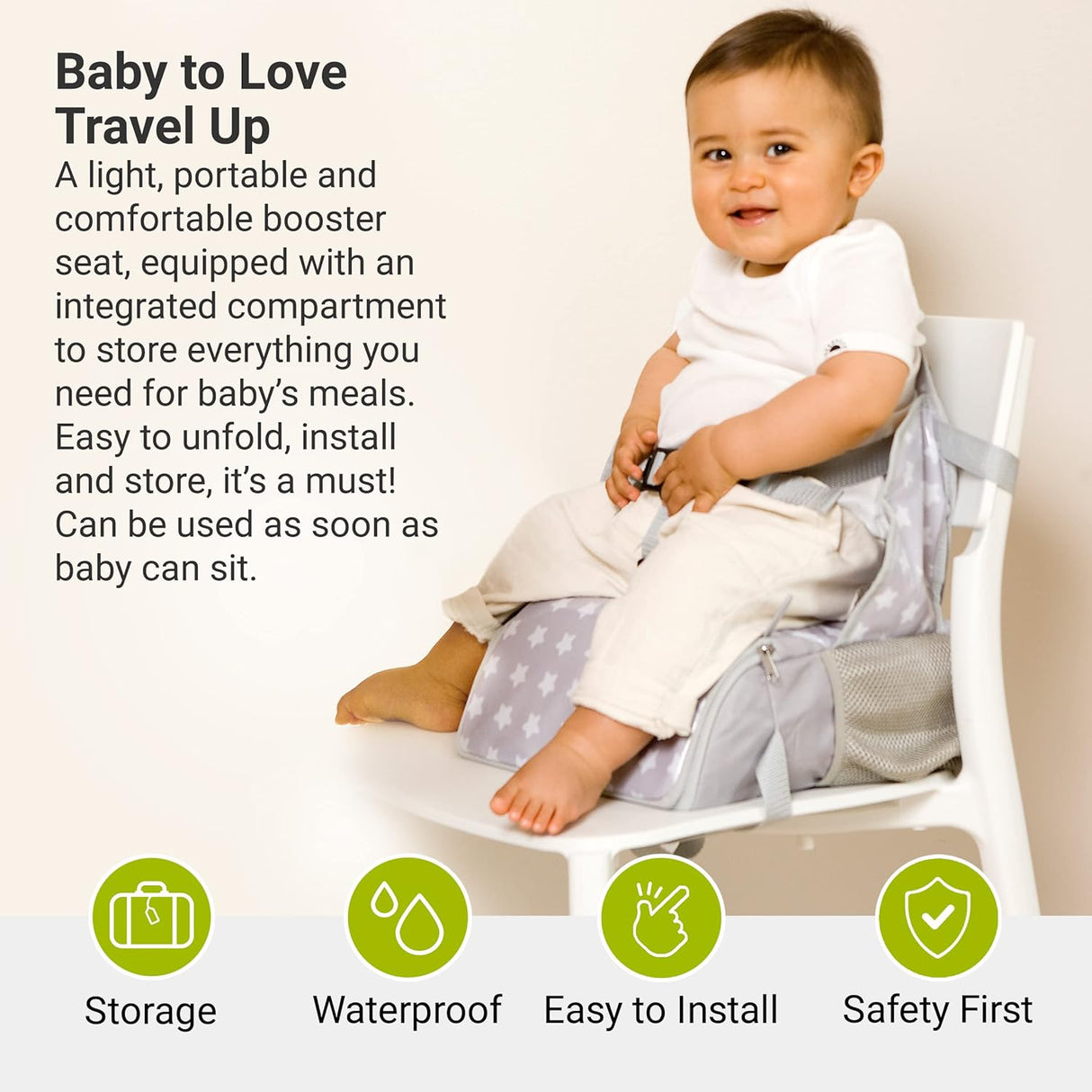 Baby to Love Travel Up Backpack Chair & Booster Seat - White Stars