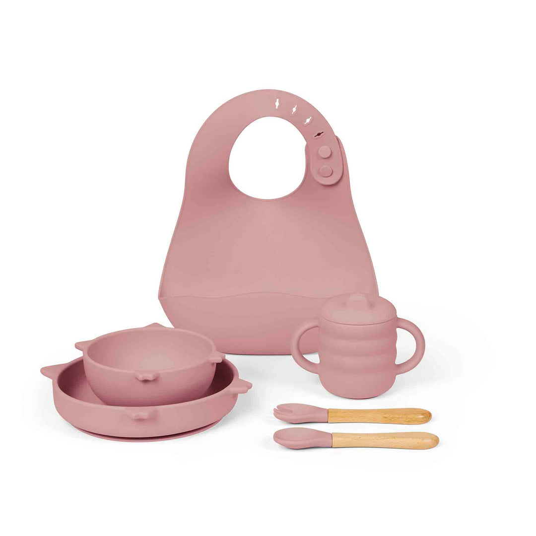Ickle Bubba 6 Piece Pig Silicone Feeding Set includes Bowl, Plate, Bib, Cup & Cutlery - Pink