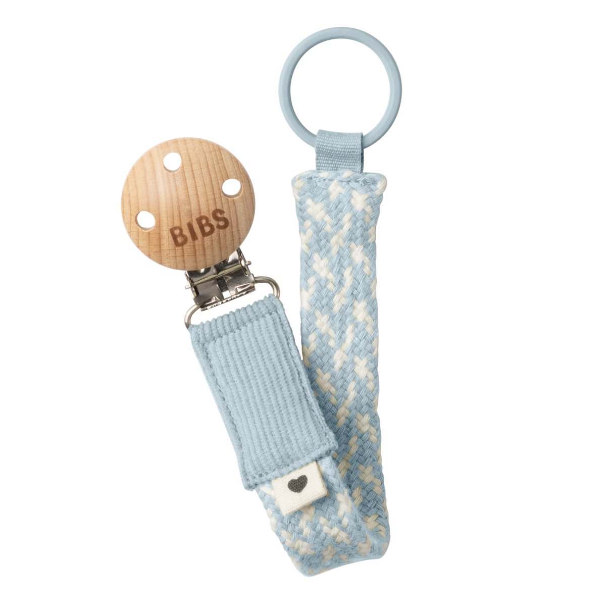 BIBS Braided Pacifier Soother Clip - Baby Blue/Ivory