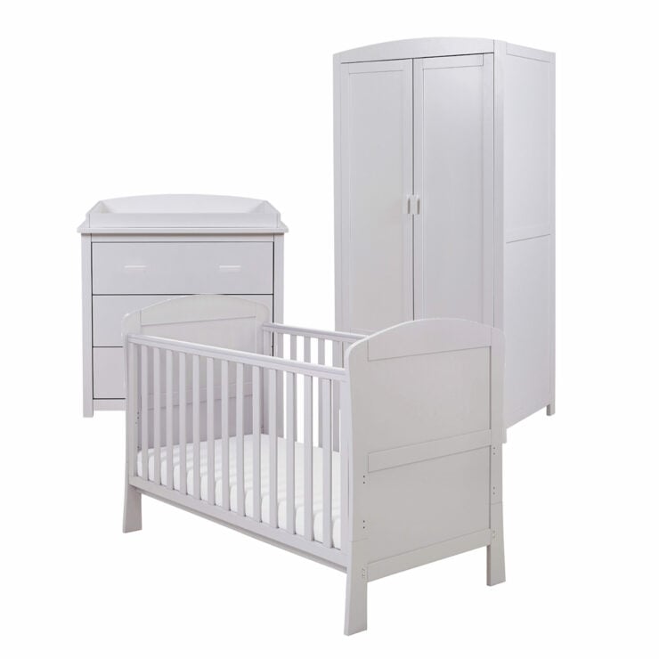 Babymore Aston 3 Piece Nursery Furniture Set with Cot Bed, Dresser & Wardrobe - Grey