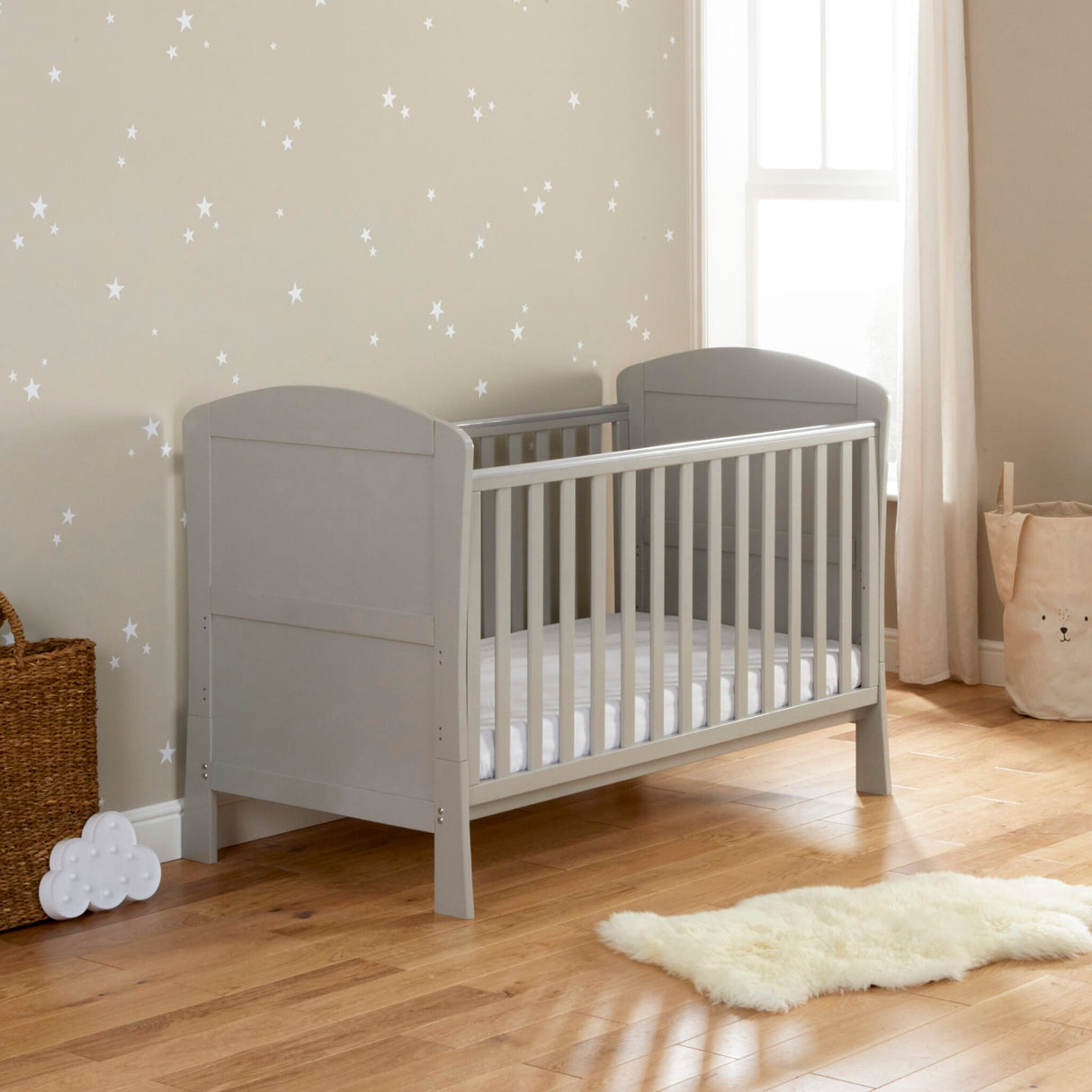 Babymore Aston 3 Piece Nursery Furniture Set with Cot Bed, Dresser & Wardrobe - Grey
