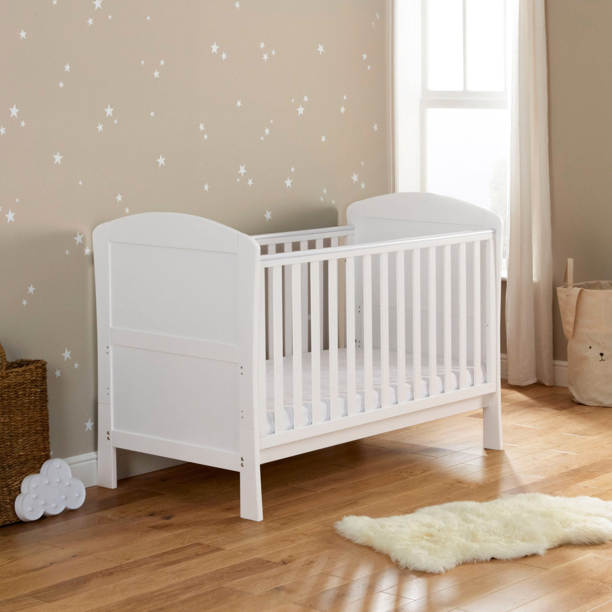 Babymore Aston 3 Piece Nursery Furniture Set with Cot Bed, Dresser & Wardrobe - White
