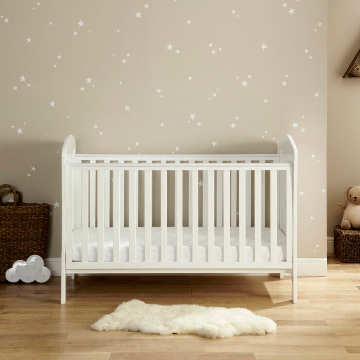 Babymore Aston 3 Piece Nursery Furniture Set with Cot Bed, Dresser & Wardrobe - White