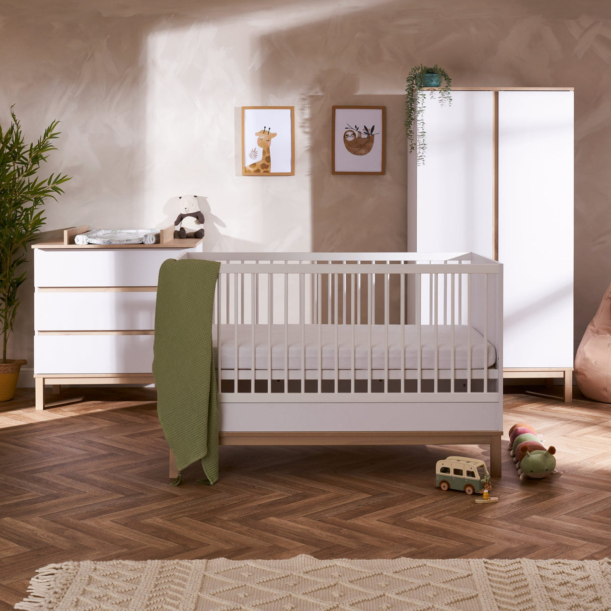 Obaby Astrid Mini 3 Piece Nursery Furniture Set with Mini Cot Bed & Dresser - White