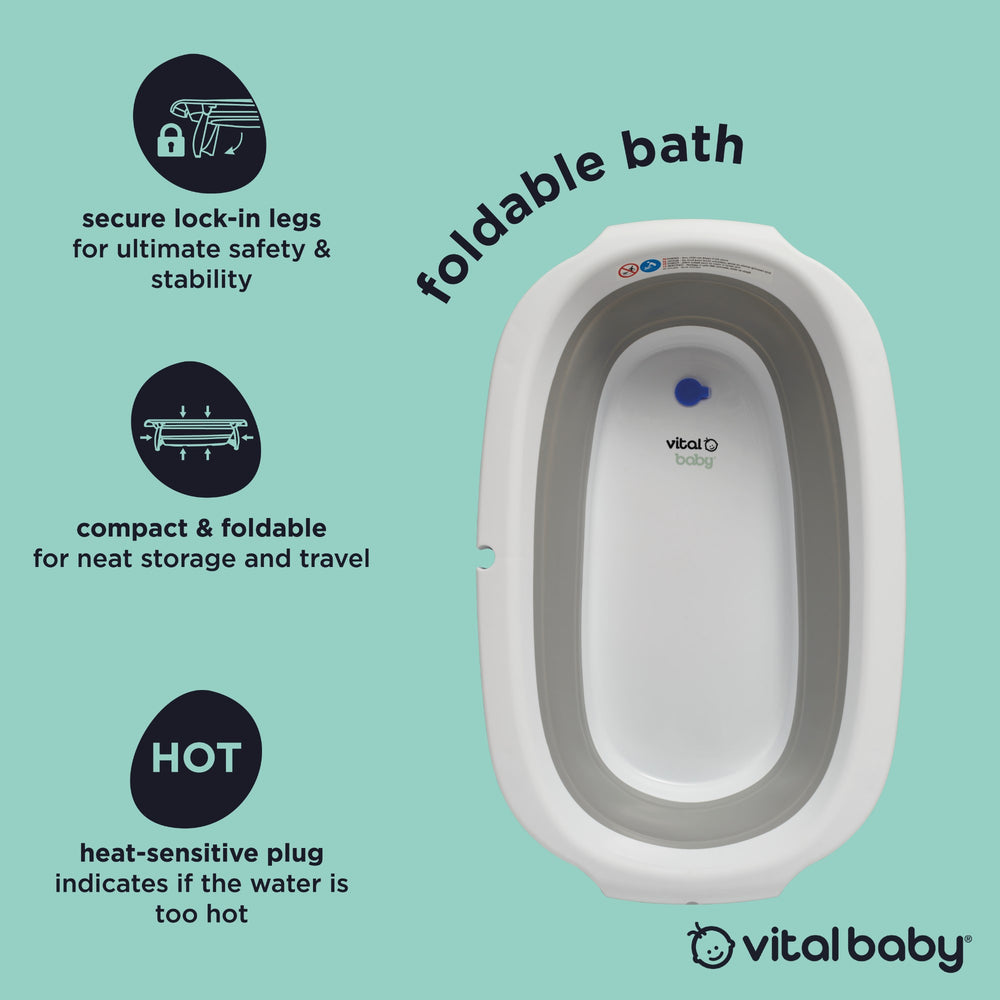 Vital Baby Foldable Compact Baby Bath - White & Grey