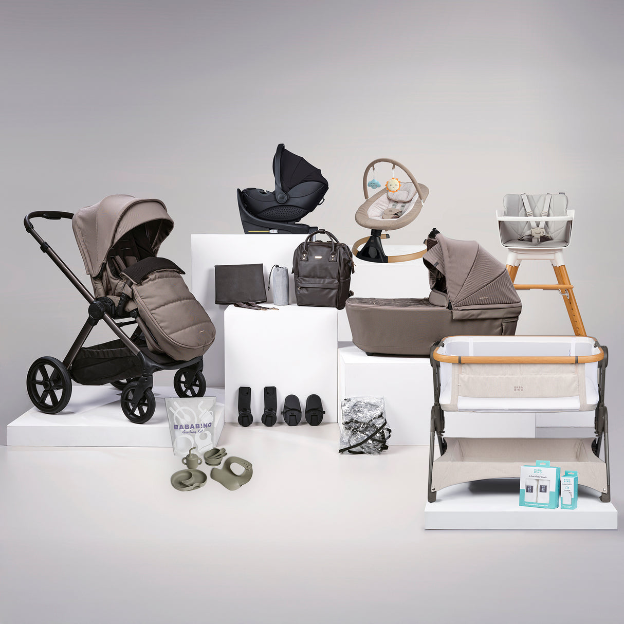 BabaBing 18 Piece Raffi Travel, Home & Feeding Bundle with Spin Car Seat & ISOFIX Base - Mink