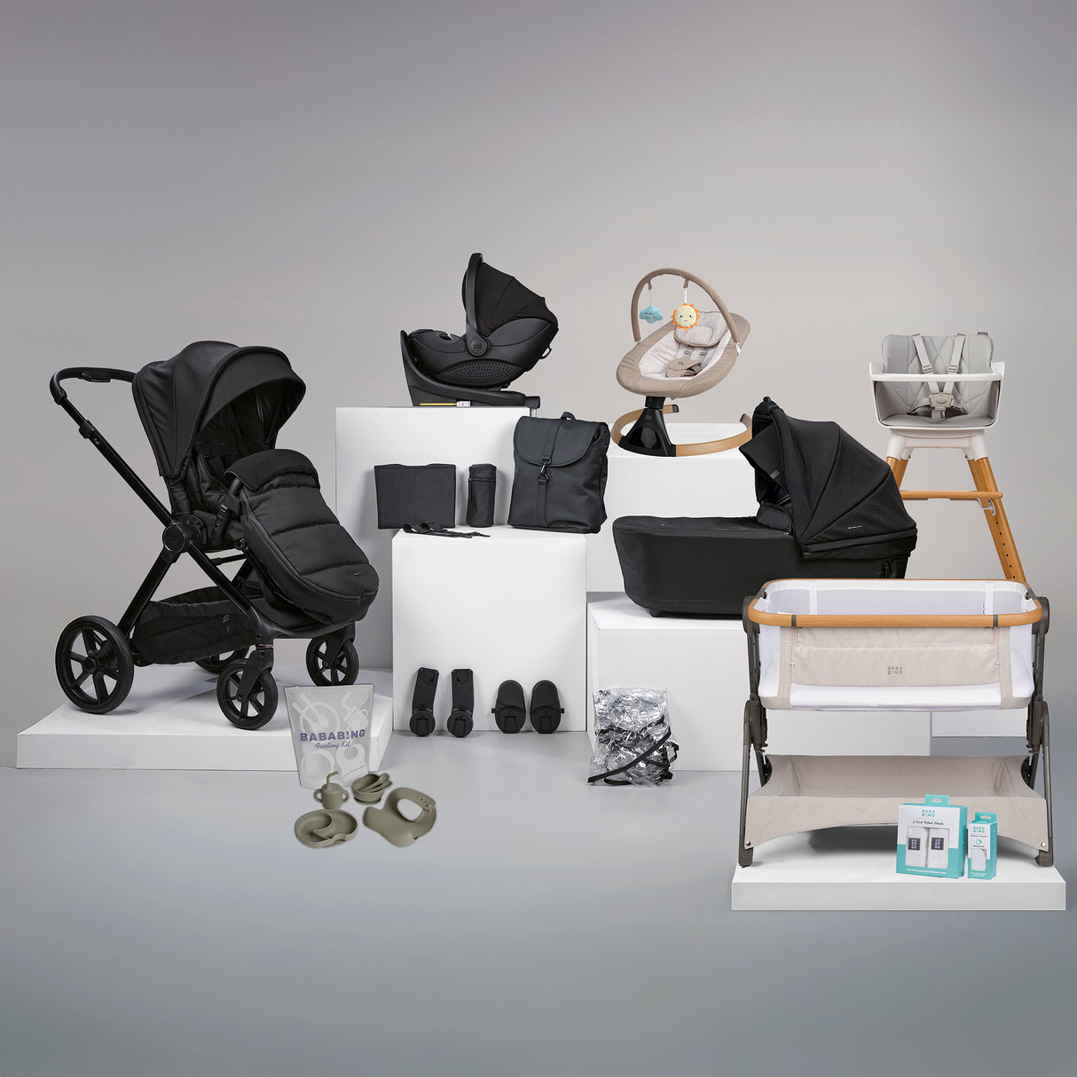 BabaBing 18 Piece Raffi Travel, Home & Feeding Bundle with Spin Car Seat & ISOFIX Base - Satin Black