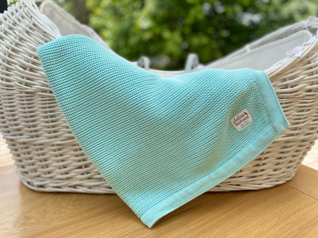 Cotton Boulevard Organic Cotton Knitted Baby Blanket 100x80cm - Aqua