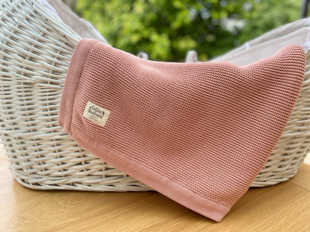 Cotton Boulevard Organic Cotton Knitted Baby Blanket 100x80cm - Dusty Pink