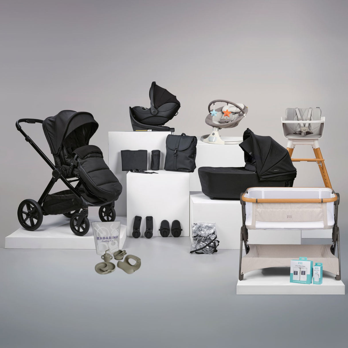 BabaBing 18 Piece Raffi Travel, Home & Feeding Bundle with Spin Car Seat & ISOFIX Base - Gloss Black