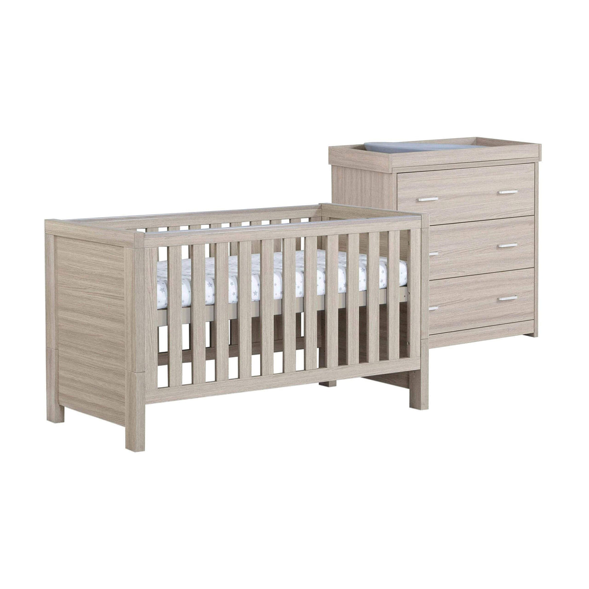 Babymore Luno 2 Piece Nursery Furniture Set with Cot Bed & Dresser - Oak