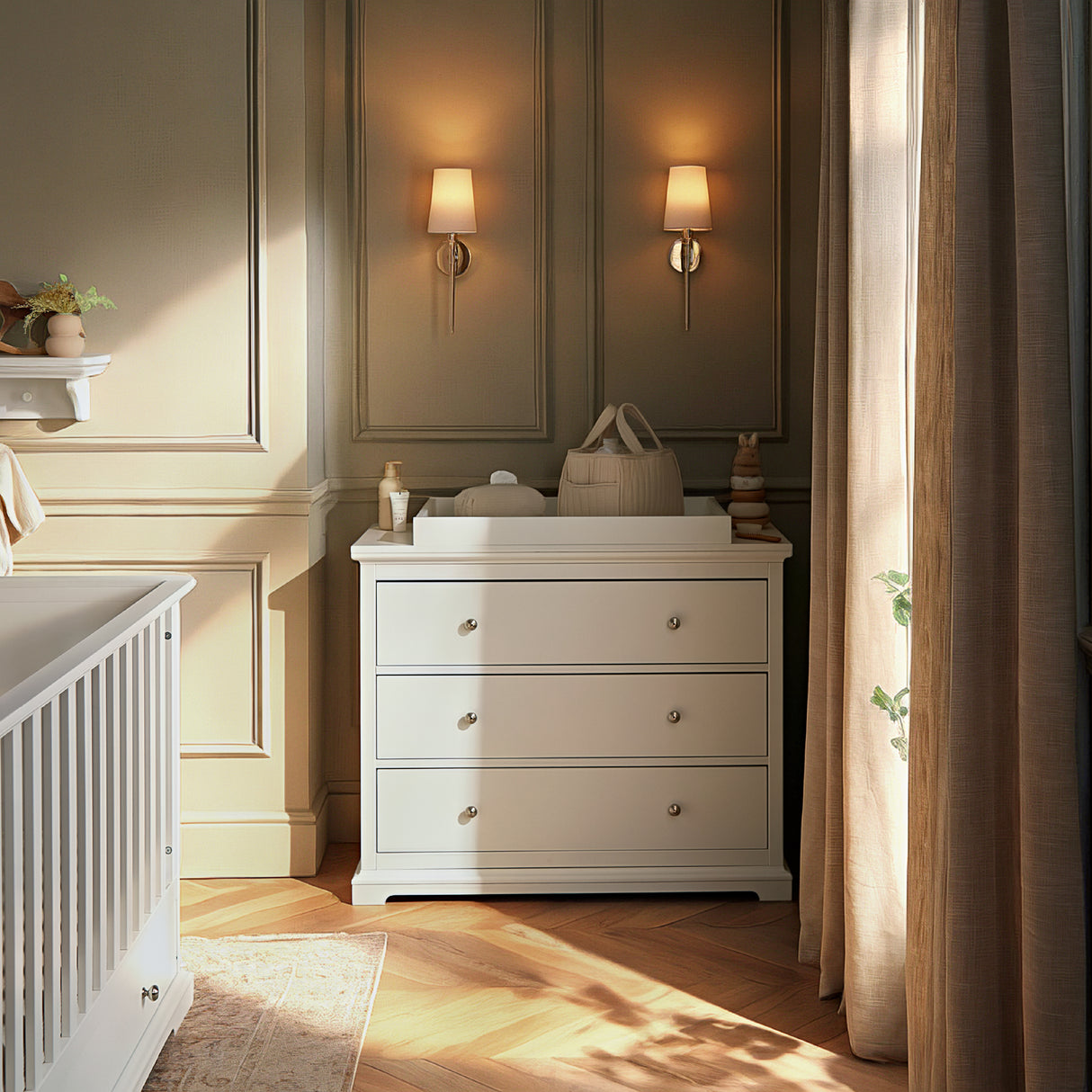 CuddleCo Beaumont Grand 2 Piece Nursery Furniture Set with Cot Bed and Dresser - White