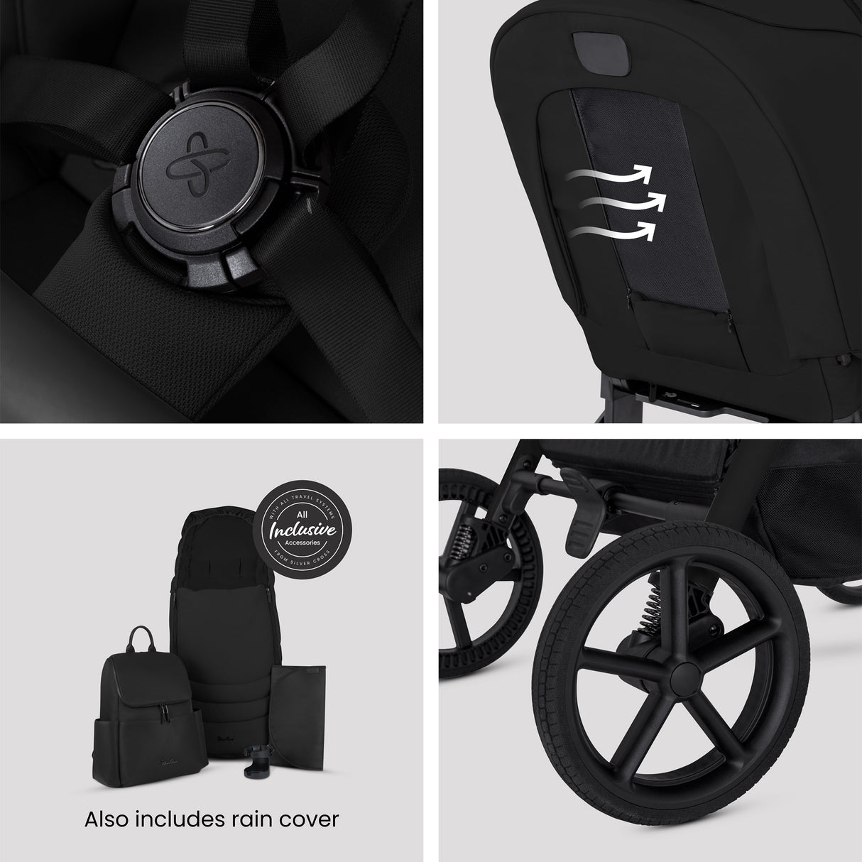 Silver Cross Breez Ultimate Family Travel System with Glide Plus 360, Approach Plus 360 Car Seat and ISOFIX Base - Onyx