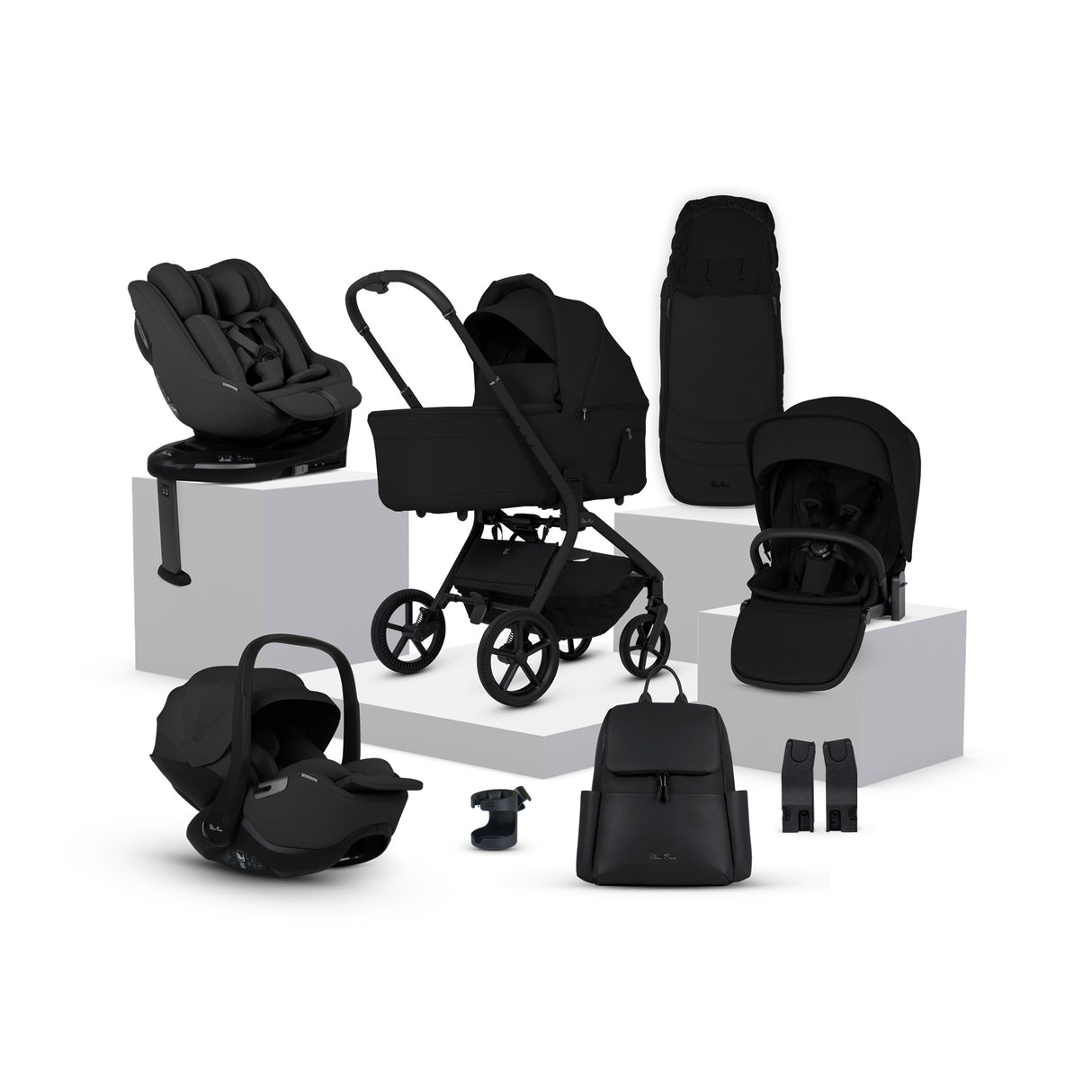Silver Cross Breez Ultimate Family Travel System with Glide Plus 360, Approach Plus 360 Car Seat and ISOFIX Base - Onyx