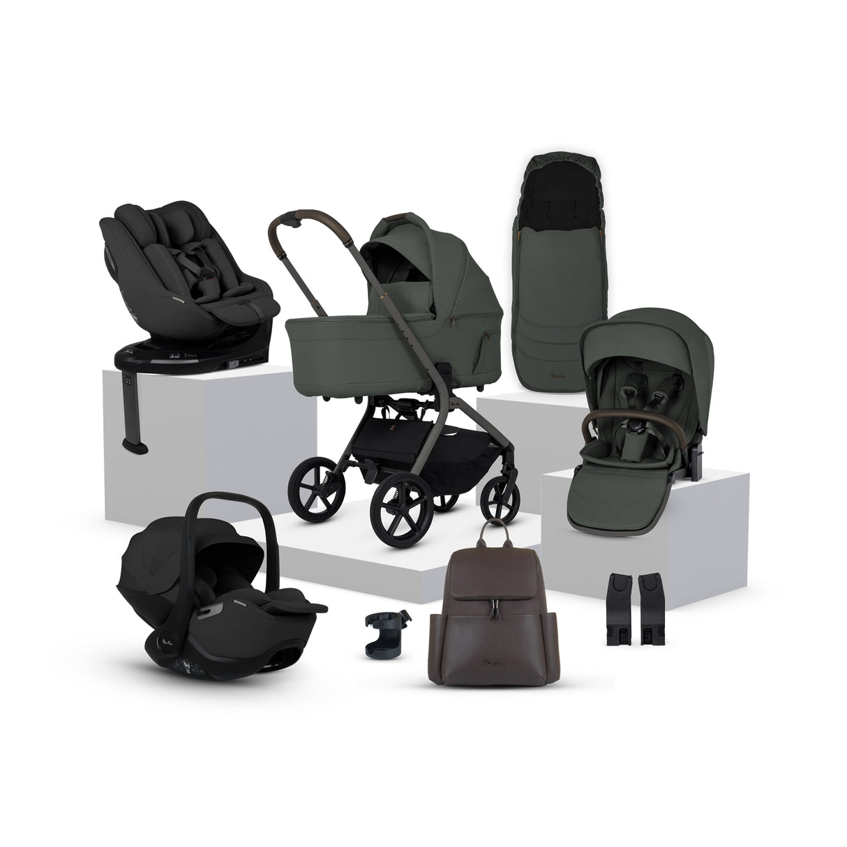 Silver Cross Breez Ultimate Family Travel System with Glide Plus 360, Approach Plus 360 Car Seat and ISOFIX Base - Pewter