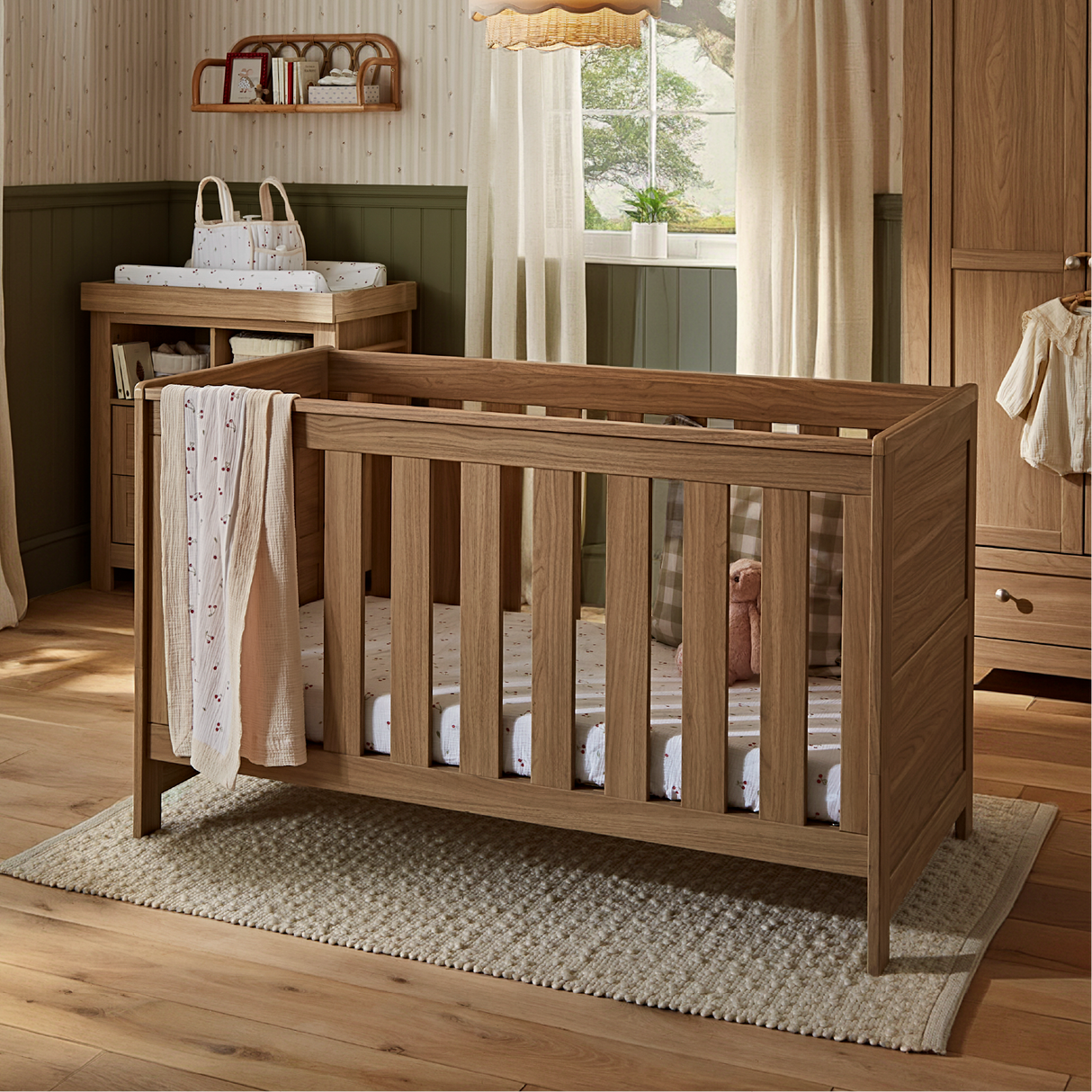 CuddleCo Burford 2 Piece Nursery Furniture Set with Cot Bed and Dresser - Oak