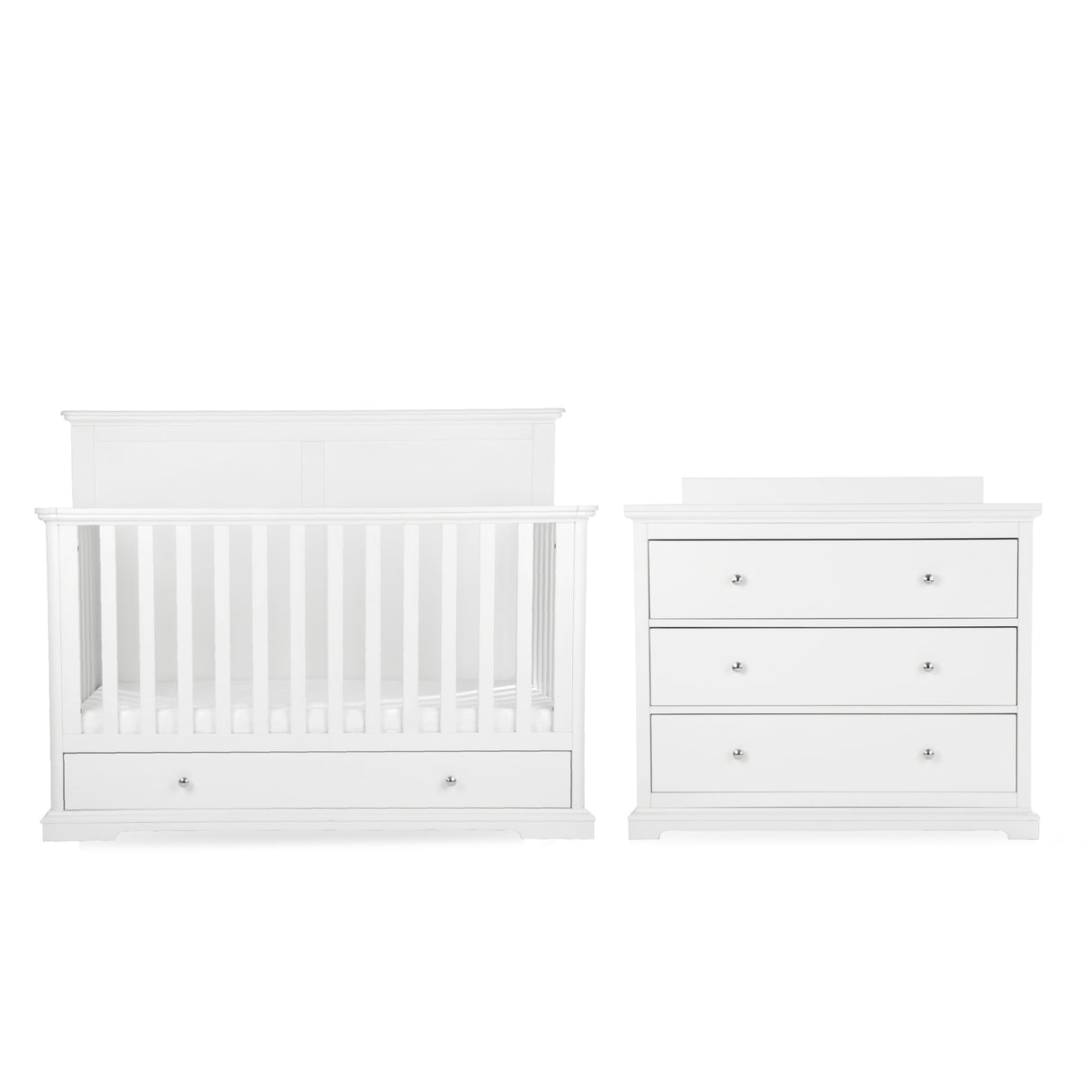 CuddleCo Beaumont Grand 2 Piece Nursery Furniture Set with Cot Bed and Dresser - White