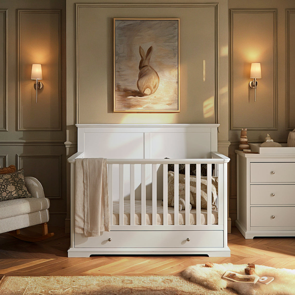 CuddleCo Beaumont Grand 2 Piece Nursery Furniture Set with Cot Bed and Dresser - White